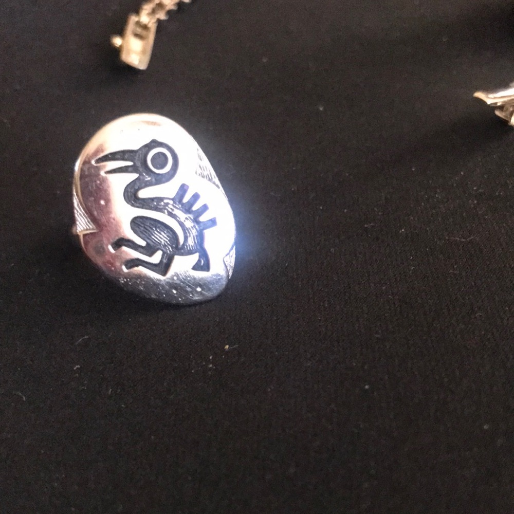 Silver-Tone Tribal Bird Statement Ring